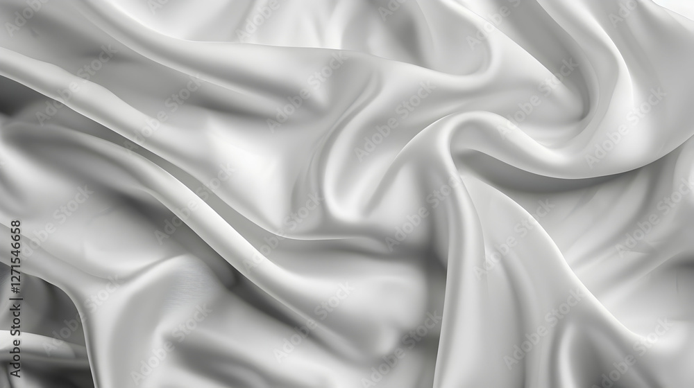 Obraz premium Smooth, flowing white satin fabric with soft folds and creases, ideal for elegant backgrounds