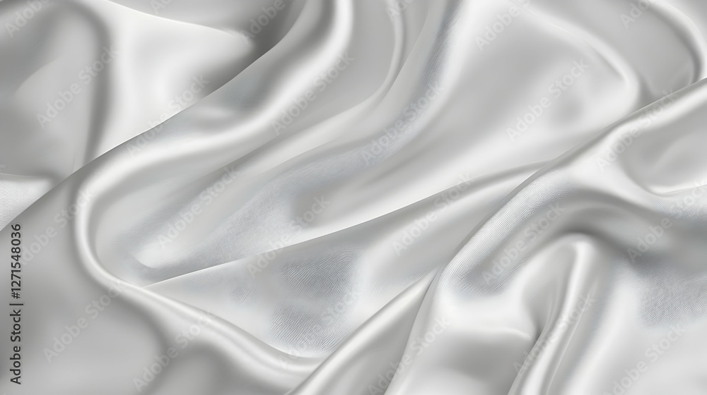 Fototapeta premium Smooth, flowing white satin fabric draped elegantly, creating soft waves and highlights