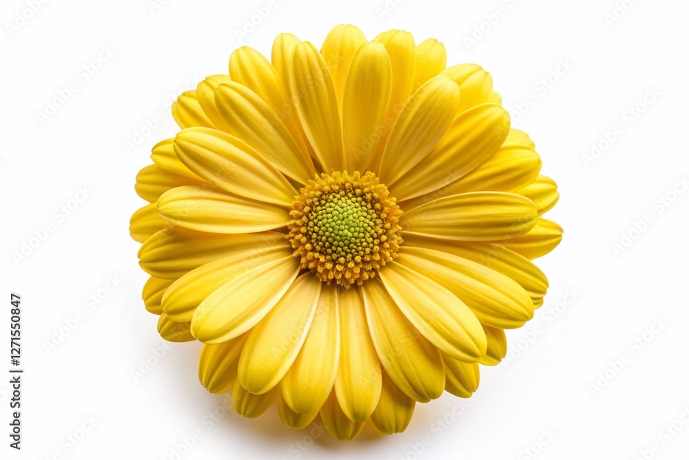 Aerial Drone Shot of Single Yellow Daisy Flower Isolated on White Background Aerial Drone Shot of Single Yellow Daisy Flower Isolated on White Background