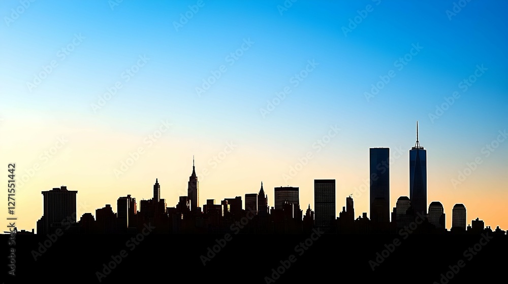 Fototapeta premium Silhouette City Skyline at Sunset