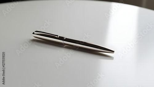 Wallpaper Mural A sleek black pen lies on a white reflective table, creating a slight shadow. The contrast between the dark pen and the bright background highlights its elegant design and professional appearance. Torontodigital.ca