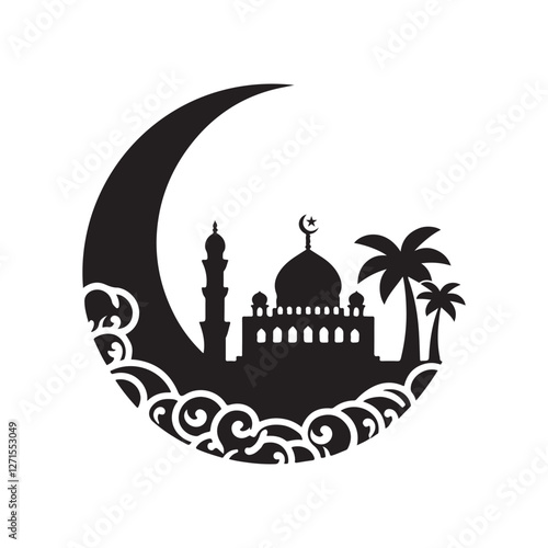 Salam Ramadan Silhouette Vector Illustration, Solid White Background.