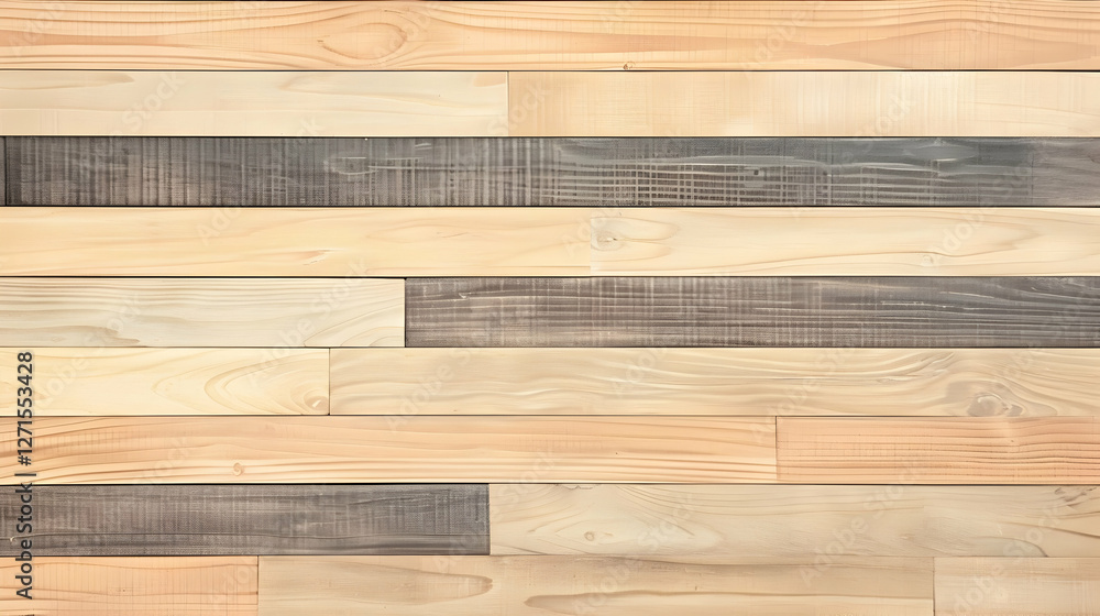 Close-up view of a wooden wall featuring various light and dark timber planks arranged horizontally Close-up view of a wooden wall featuring various light and dark timber planks arranged horizontally