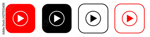 Youtube music Logotipo popular y realista de redes sociales. Plano, rojo. Vector. ilustración editorial.	
