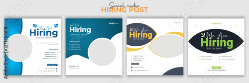 Join our team banners. We are hiring communication poster, help wanted advertising banner with speaker and vacant badge. Hr recruiting hire, vacancy job offer isolated vector signs set