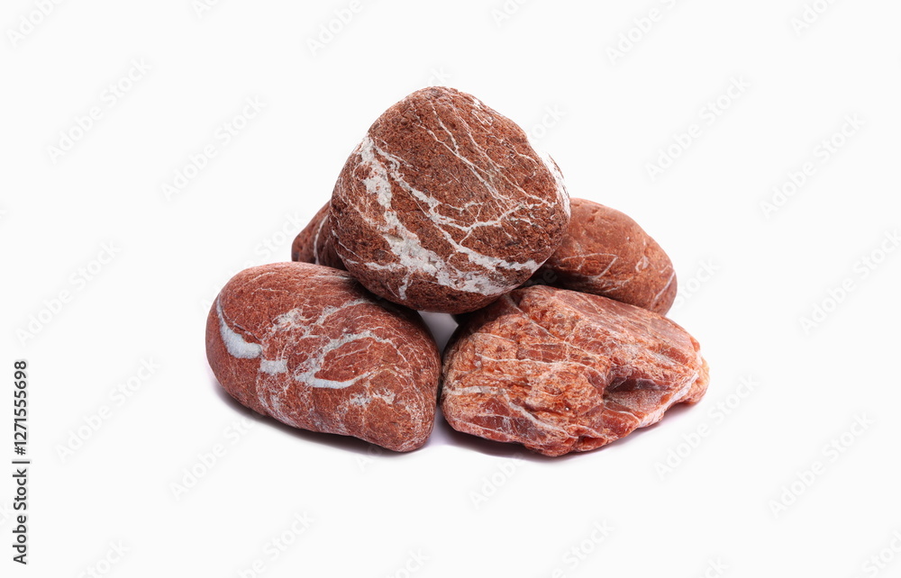 Red rocks, from the beach pile of stones isolated on a white background Red rocks, from the beach pile of stones isolated on a white background