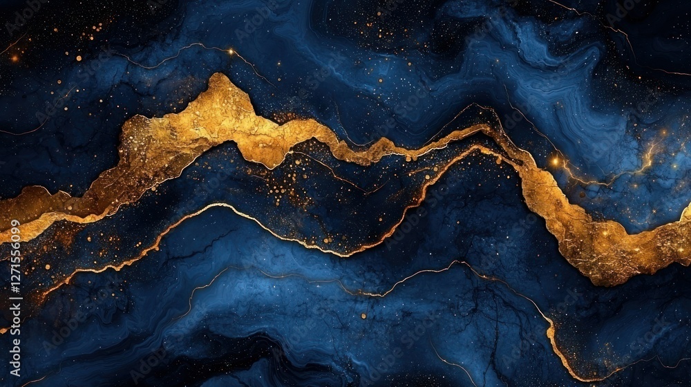 Obraz premium Abstract dark blue and gold marble texture background with swirling patterns