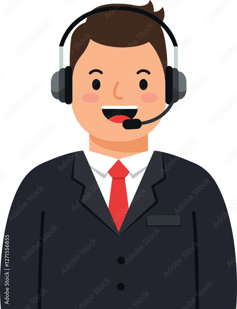 Support agent wearing headset smiling in flat vector illustration Support agent wearing headset smiling in flat vector illustration