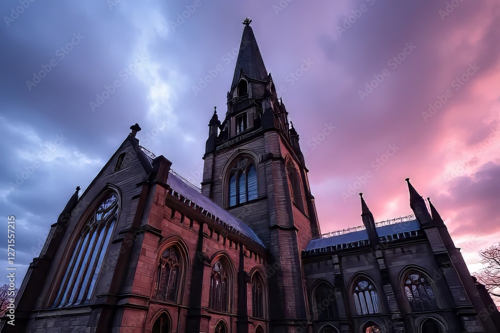 Fototapeta premium Stunning Gothic Architecture Church at Dusk with Dramatic Sky