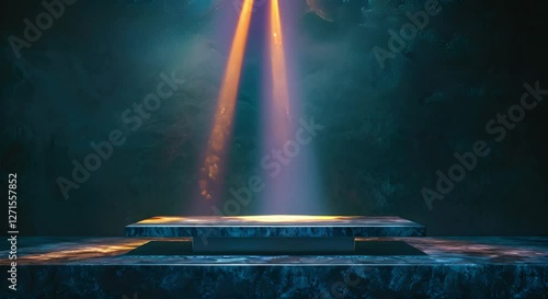 Ethereal Glow Mystical Platform Illuminated by Light and Dark Textures, Creating Abstract Atmosphere of Enchantment.
