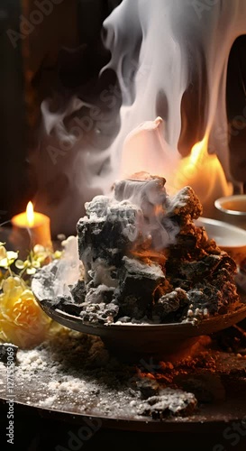 Mystical Aroma of Smoke and Flame Enchanting Candlelight Illuminates Rocky Formations for Meditation and Serenity