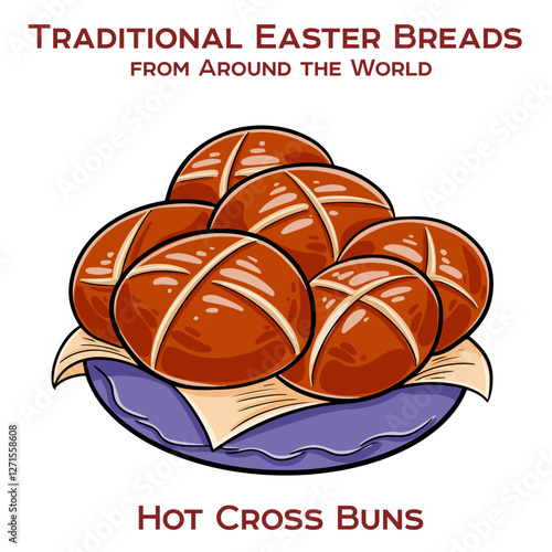 Hot cross buns are spiced sweet buns made with currants or raisins, marked with a cross on the top, and traditionally eaten on Good Friday.