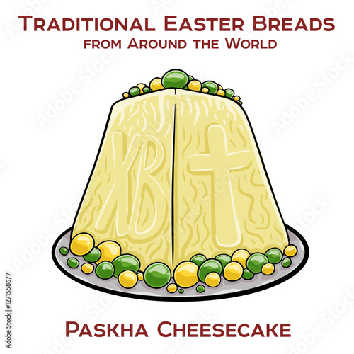 Paskha cheesecake is a traditional Russian Easter dessert made with tvorog (farmer's cheese), shaped like a truncated pyramid to symbolize the Holy Sepulchre.
