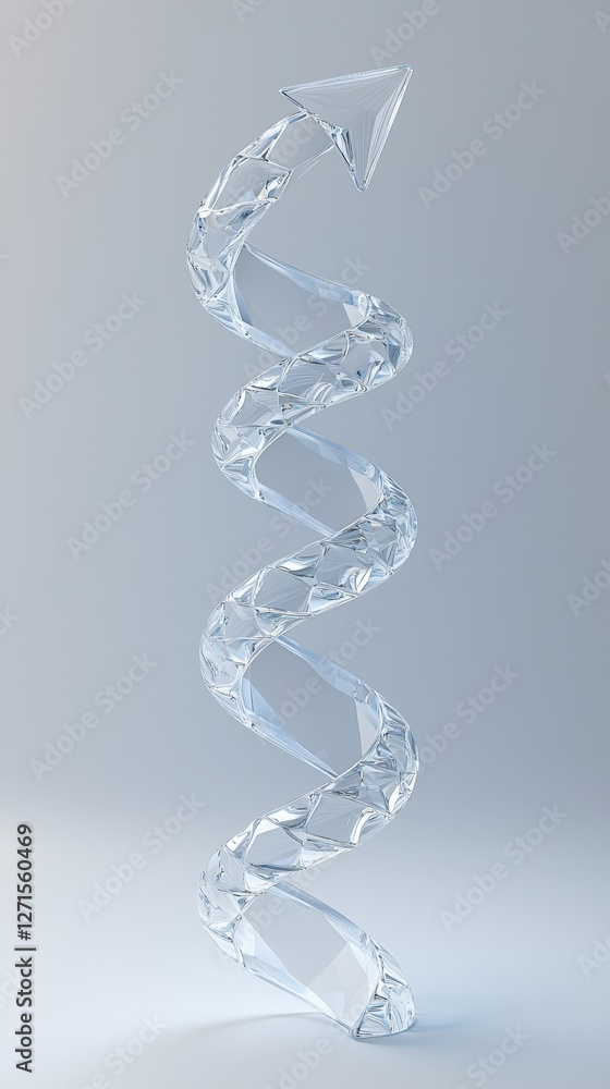 Elegant Crystal Spiral Sculpture with Sharp Arrowhead and Reflective Surfaces in Soft Light Elegant Crystal Spiral Sculpture with Sharp Arrowhead and Reflective Surfaces in Soft Light