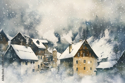 Wallpaper Mural snow covered village Torontodigital.ca