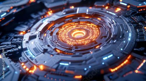 Wallpaper Mural Futuristic glowing digital interface with circular neon lights in a high tech cyber design Torontodigital.ca