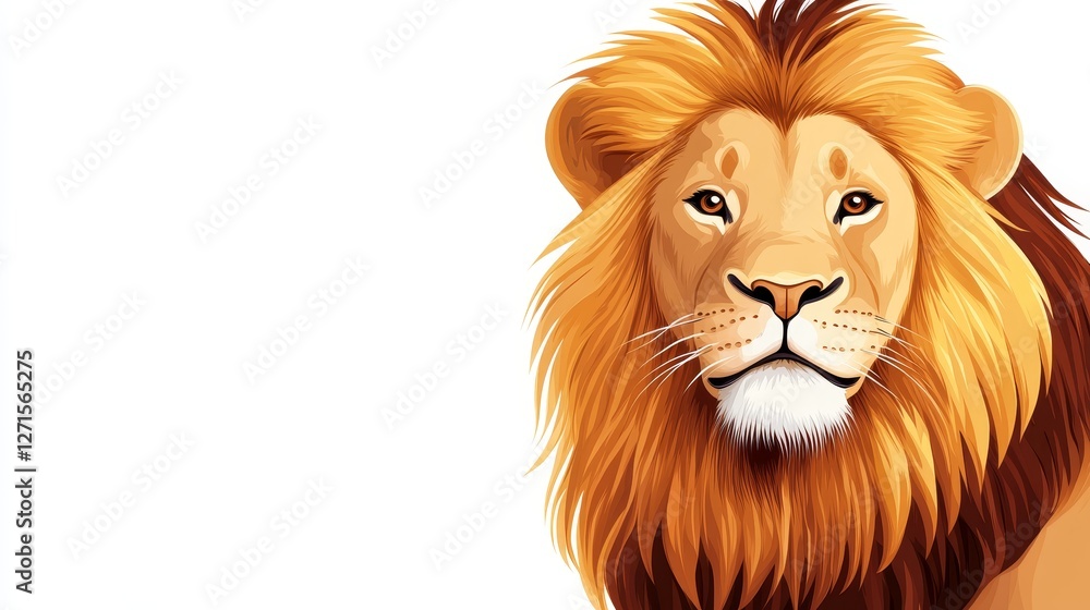 Majestic lion portrait showcasing vibrant mane and expressive eyes against a white background Majestic lion portrait showcasing vibrant mane and expressive eyes against a white background