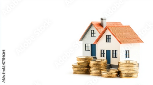 Wallpaper Mural A miniature house is surrounded by stacks of gold coins, symbolizing real estate investment and financial growth. Torontodigital.ca