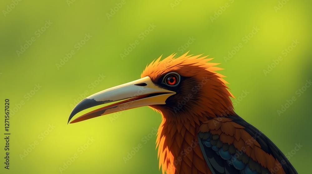 Fototapeta premium Close Up of Exotic Bird with Long Beak on Green Background