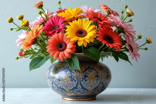 Wallpaper Mural Vibrant flower arrangement in ornate blue vase Torontodigital.ca