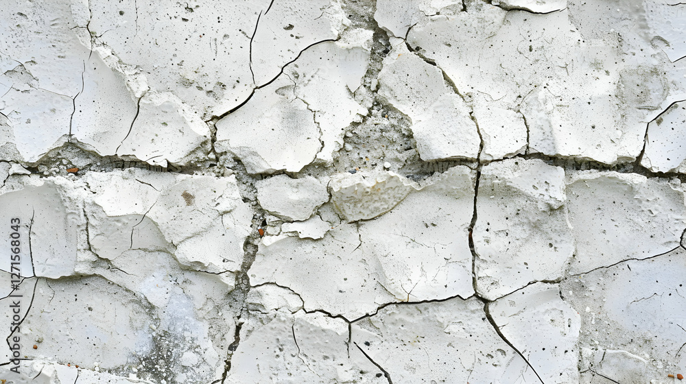 Fototapeta premium Cracked white wall texture showcasing weathered paint and underlying surface imperfections