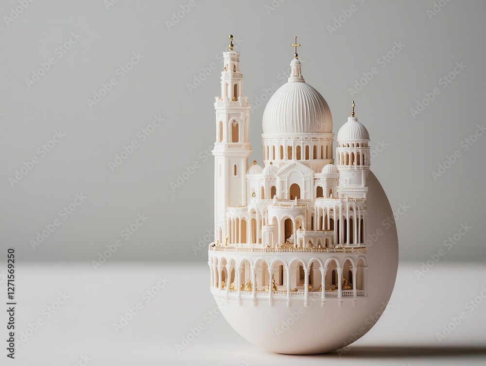 Fototapeta premium A delicate porcelain Easter egg encasing a Renaissancestyle cathedral tower