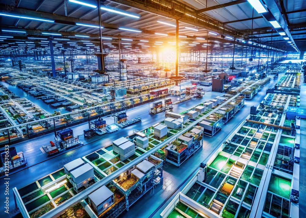 Fototapeta premium Aerial View of Electronic Component Manufacturing Facility: LCD Screens & PCBs