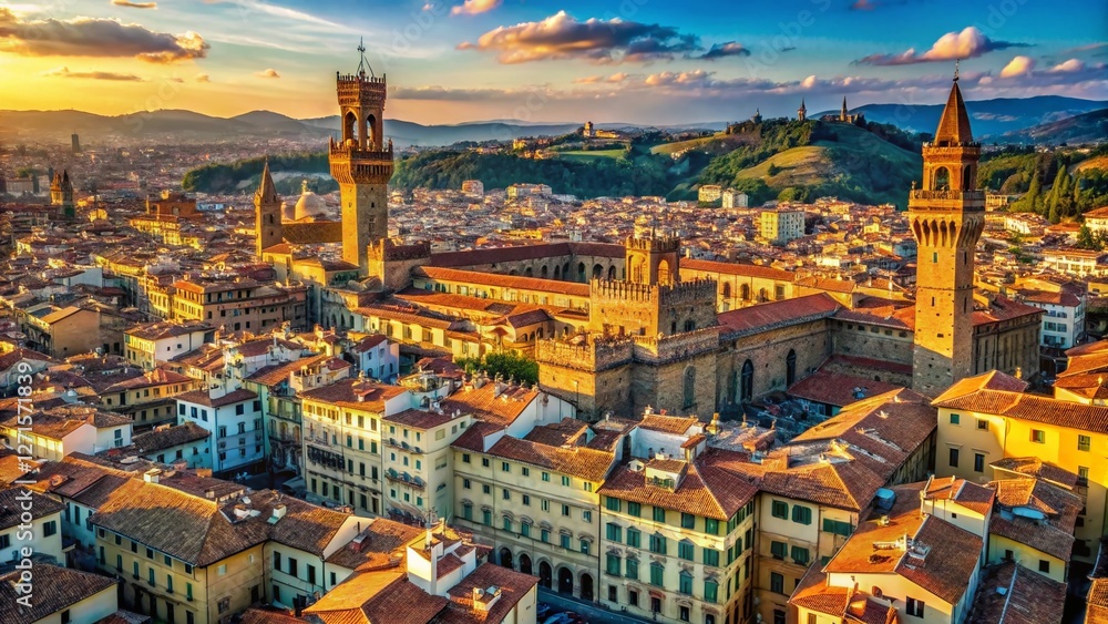 Naklejka premium Aerial View of Florence Palazzo Vecchio & Surrounding Cityscape