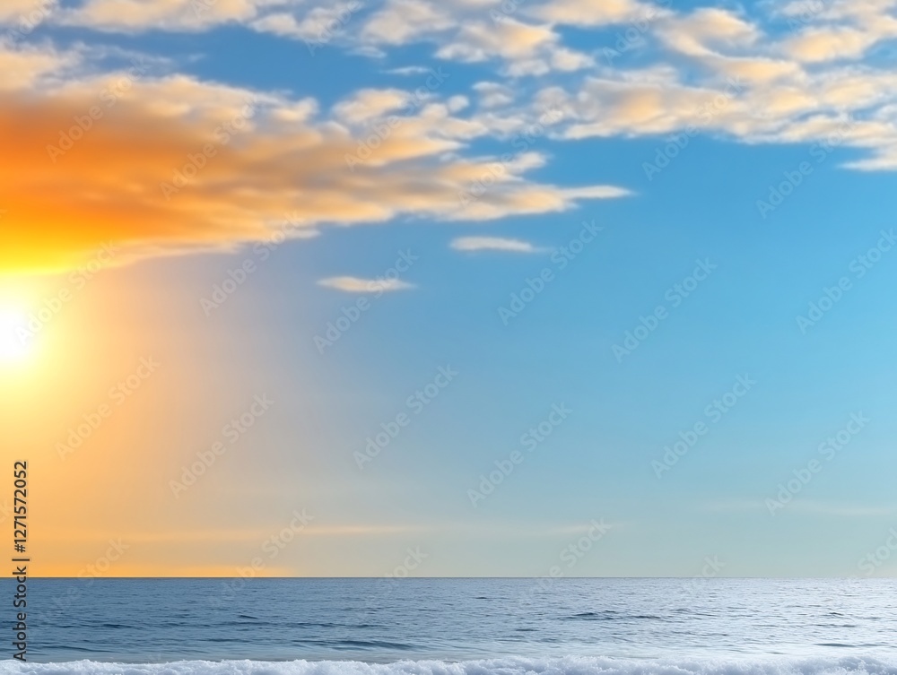 Obraz premium Golden sunset paints tranquil ocean waves a calming blue. AI Generated