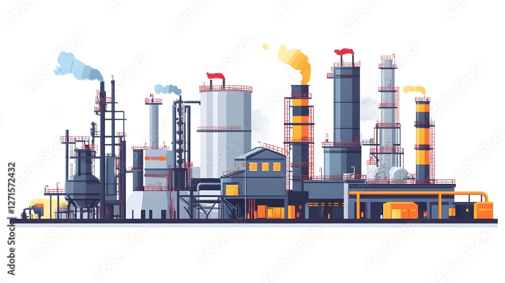 Fototapeta premium A modern oil refinery plant with various structures on a white background