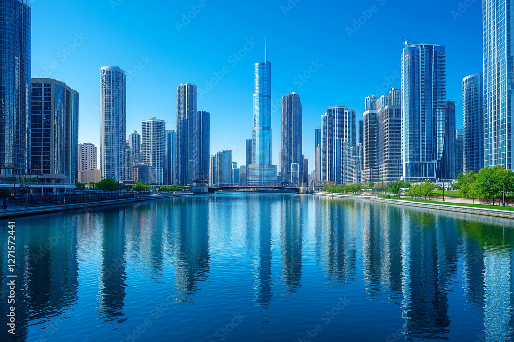 Fototapeta premium city skyline reflected in water