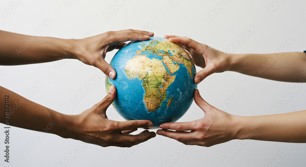 Human hands gently holding a mockup of the Earth Human hands gently holding a mockup of the Earth