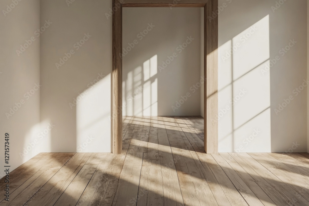 Fototapeta premium wooden floor white wall
