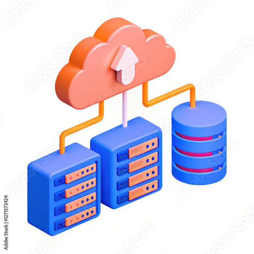 Wallpaper Mural Cloud computing concept with servers, databases, and data transfer. This vibrant illustration represents modern technology and data management Torontodigital.ca