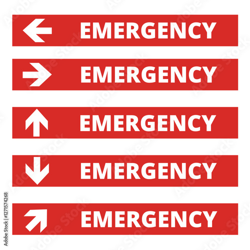 Emergency directional red hospital signs on a white background