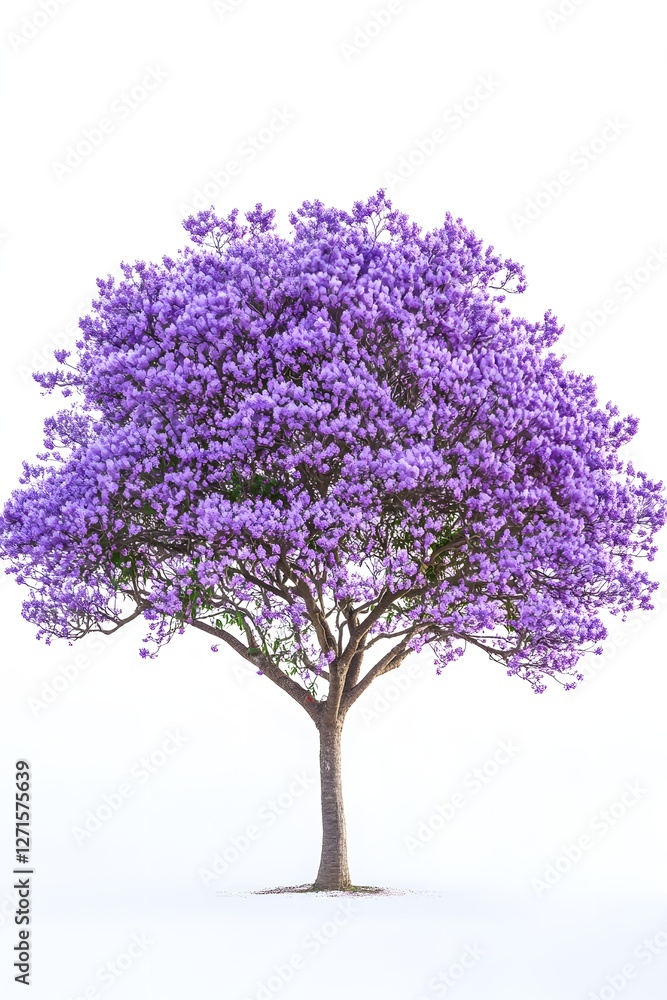 Obraz premium A blooming jacaranda tree with its beautiful purple flowers, standing out on a white background