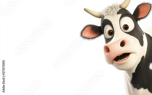 Cartoon cow character with surprised expression against a white background, ideal for children's media