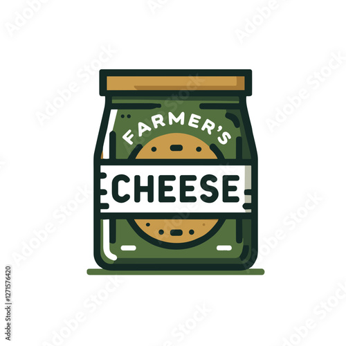 Eco packaging with farmer cheese icon, colored PNG for organic food and sustainable farming