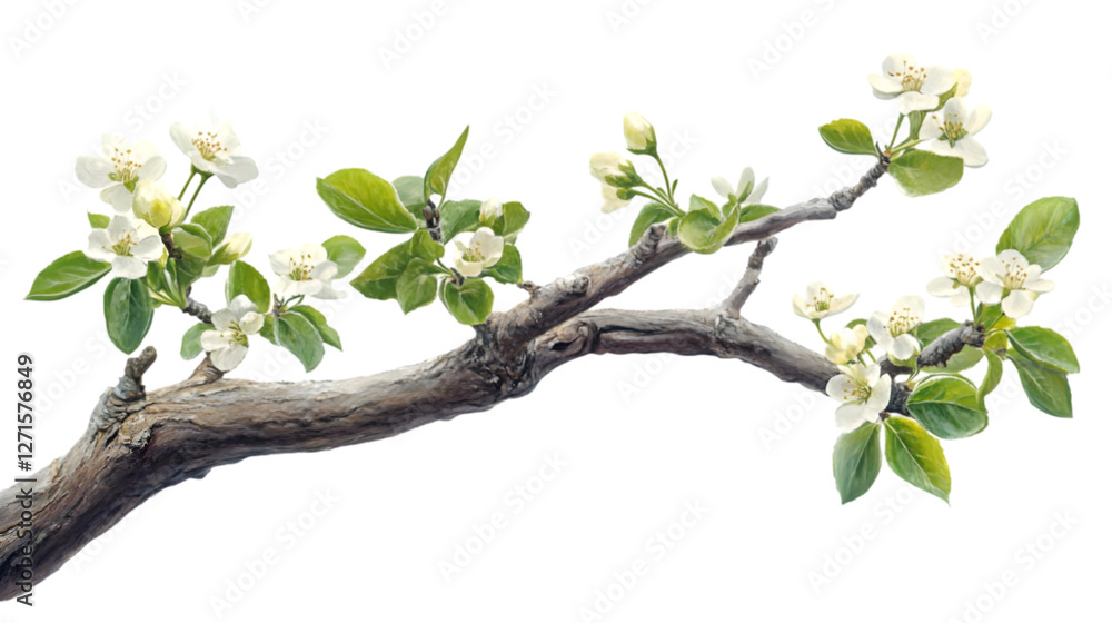 Obraz premium Tree branch with flowers photo overlays, summer spring painted effect, transparent background, clipping path - 