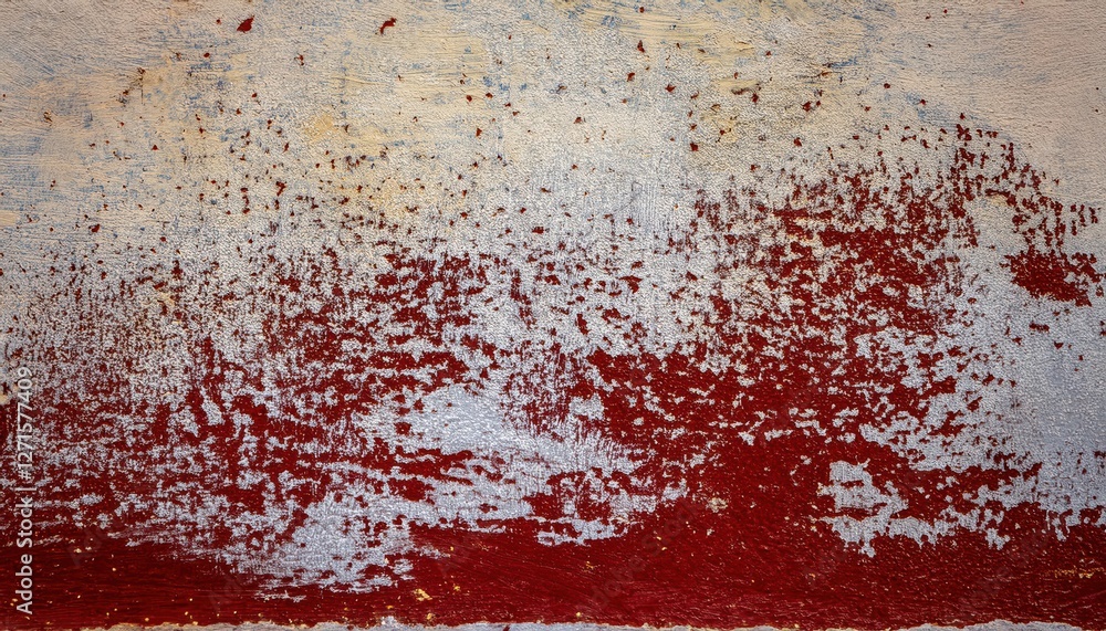 distressed textured wall with peeling silver and red paint, abstract grunge background for design, decay and corrosion theme distressed textured wall with peeling silver and red paint, abstract grunge background for design, decay and corrosion theme