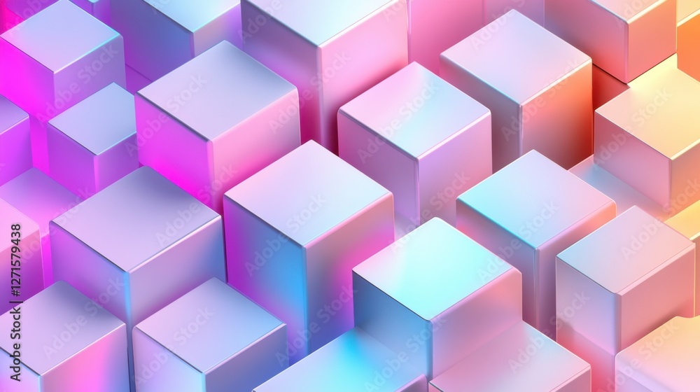 Geometric 3D cubes in a pattern with neon gradients and a clean, futuristic background. Geometric 3D cubes in a pattern with neon gradients and a clean, futuristic background.
