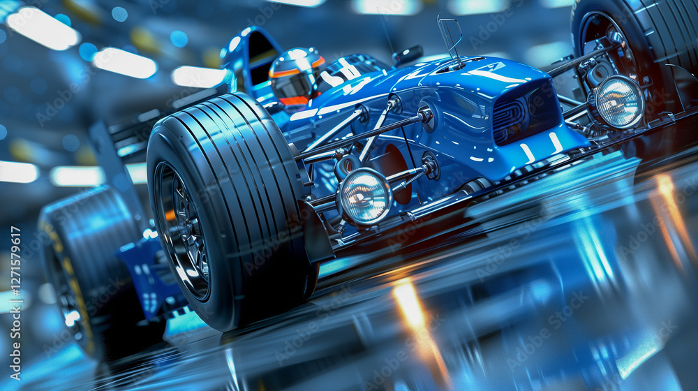 Obraz premium High-Speed Blue Race Car in Motion