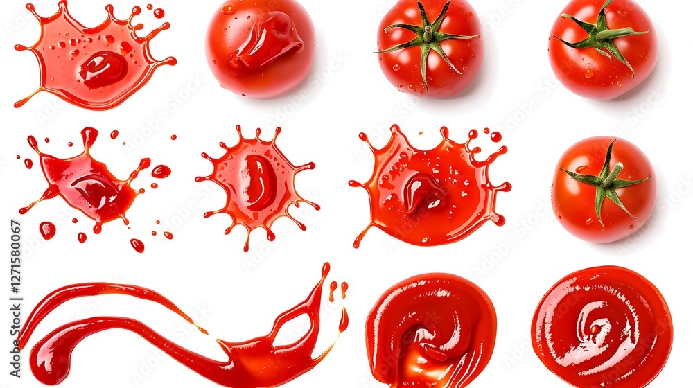 Collection of various ketchup stains on white background Collection of various ketchup stains on white background