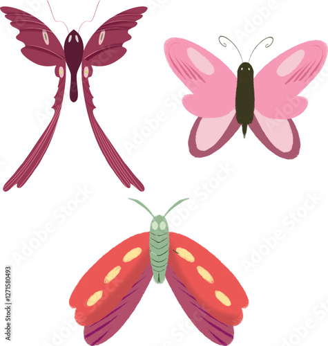 three cute butterfly illustration with colorful,wall art, illustration butterfly nursery room baby