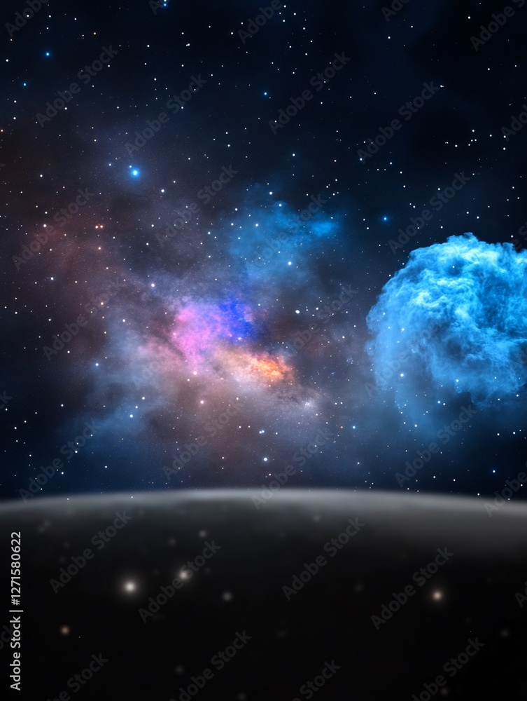 Obraz premium Cosmic Nebula Swirls Vividly Across Dark Expanse. AI Generated