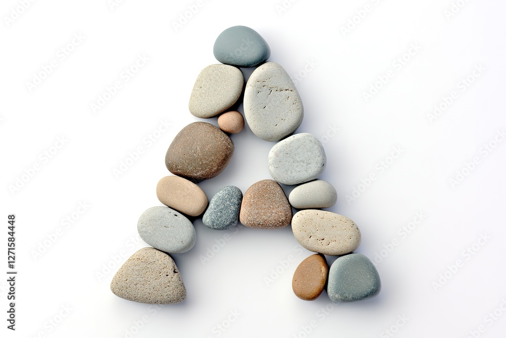 Pebble Letter A: Creative Alphabet Design, Nature Inspired, Smooth Stones, White Background, Handcrafted Font, Rustic Charm, Natural Typography, Eco-Friendly, Organic Texture, Stone Alphabet, Summer Pebble Letter A: Creative Alphabet Design, Nature Inspired, Smooth Stones, White Background, Handcrafted Font, Rustic Charm, Natural Typography, Eco-Friendly, Organic Texture, Stone Alphabet, Summer