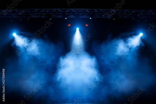 Wallpaper Mural Illuminated stage with scenic blue lights and smoke. Royalty high-quality free best stock image of abstract empty stage with colorful spotlights, display or montage your products  Torontodigital.ca