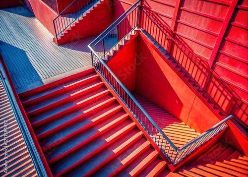 Aerial View of Red Steps Leading Upward, Dramatic Drone Shot photo