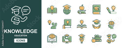 education knowledge cognition icon set success achievement creative innovation book light bulb smart thinking vector student study learning graduation goal signs illustration for web and app