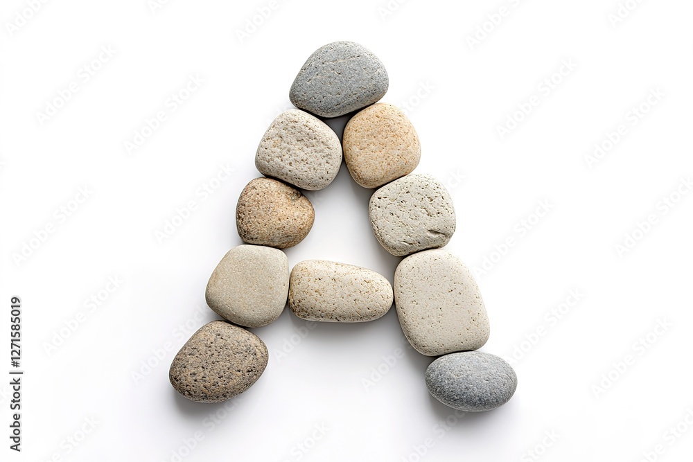 Elegant Pebble Letter A: A unique, handcrafted alphabet letter A formed with smooth, white pebbles against a pristine white background. Perfect for branding, logos, invitations, and more. Elegant Pebble Letter A: A unique, handcrafted alphabet letter A formed with smooth, white pebbles against a pristine white background. Perfect for branding, logos, invitations, and more.